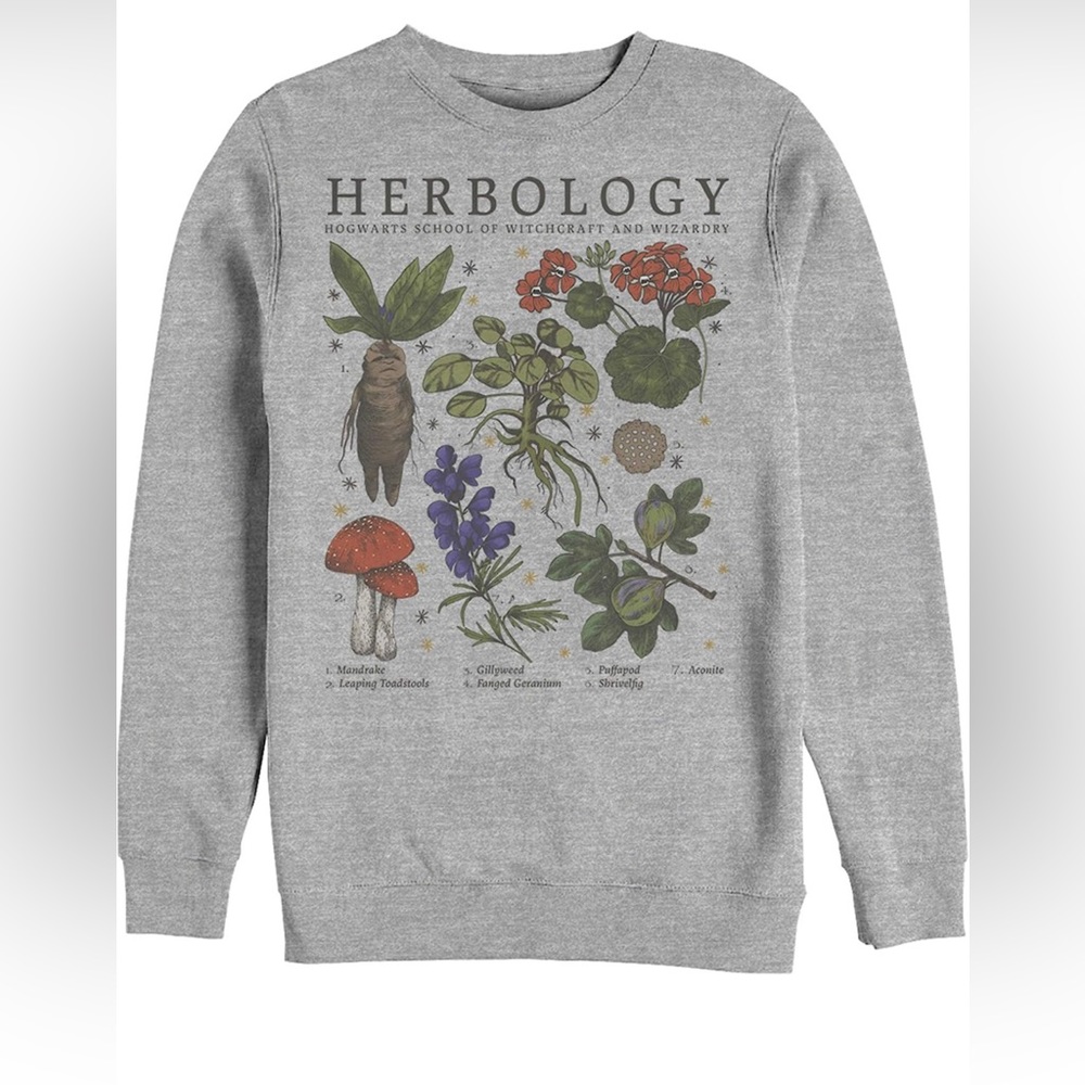 Harry Potter Herbology Crewneck Sweatshirt, S, grey
